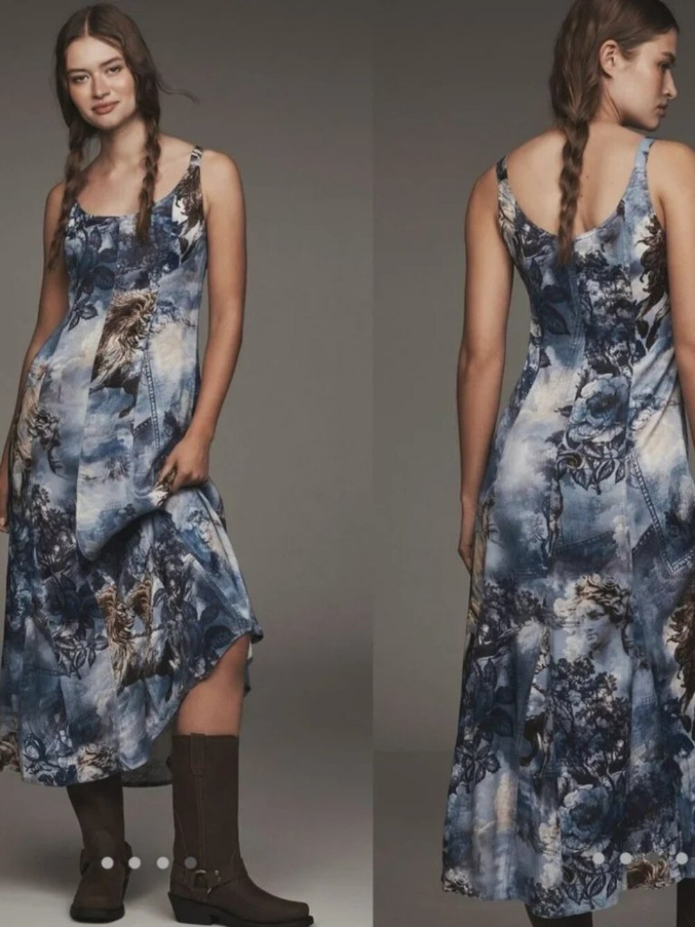 NWT Pilcro Anthropologie Blue Toile Classical Art Print Sleeveless Midi Dress Me